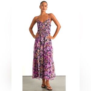 Lulus Dayah Purple Floral Ruffled Tiered Midi Dress New with tags women’s medium